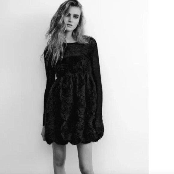 ZARA Black Floral Mini Dress S | Blogger Fav | Coquette Balletcore Party Glam - Picture 4 of 6